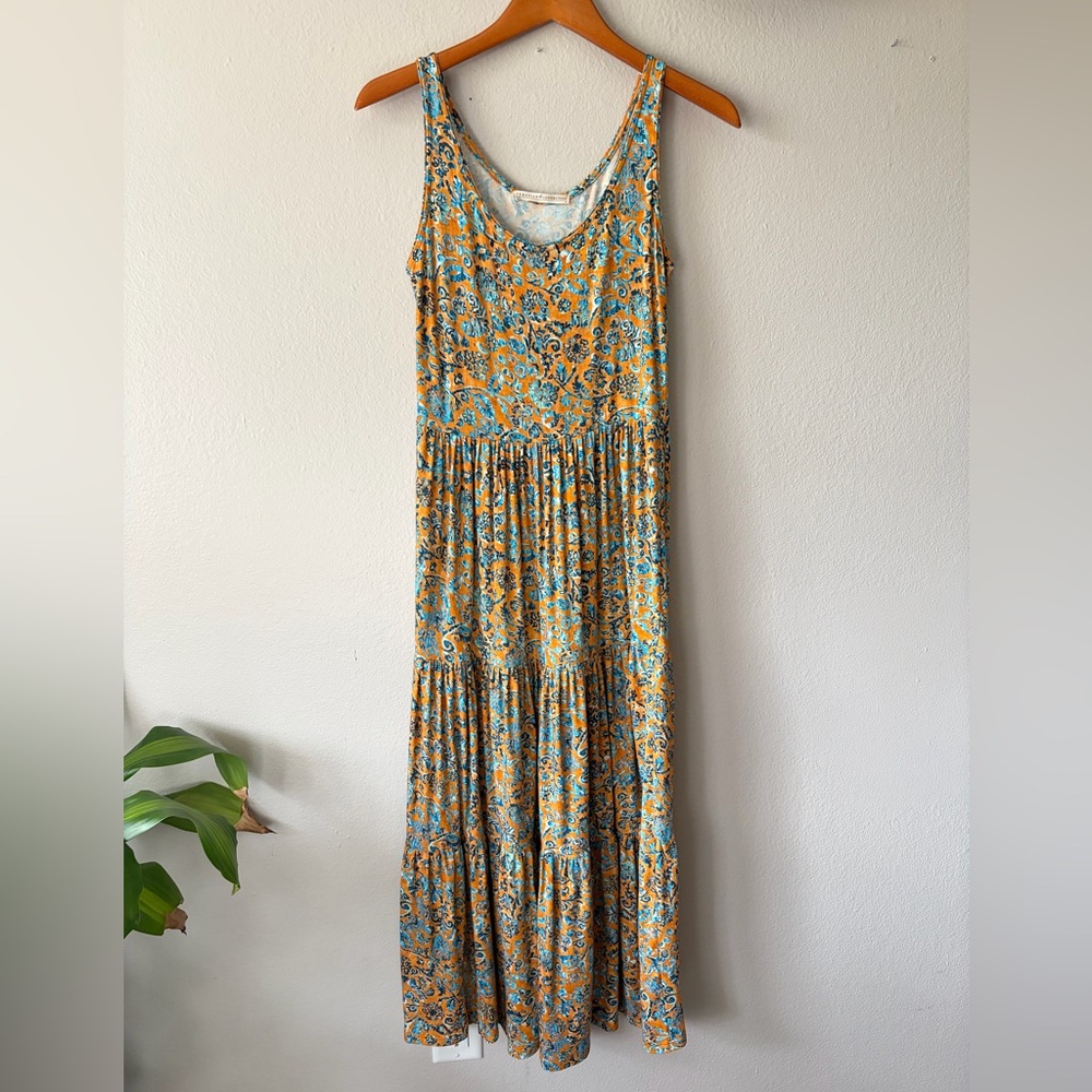 Peruvian Connection Amalfi Cotton Floral Maxi Dress Mandarin Orange Blue Small - Picture 2 of 13